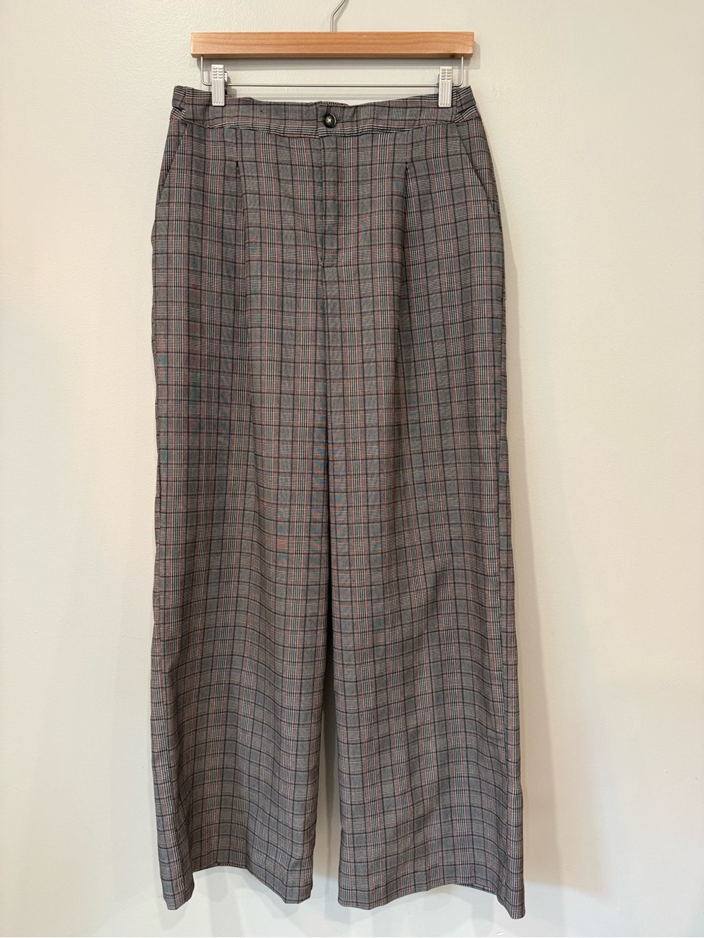 Socialite Glen Plaid Wide Leg Pleated Trousers Pants Large L Windowpane Fall